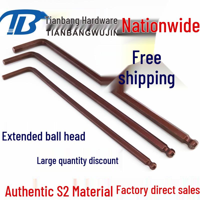 S2 Extended Ball End Hex Key Set, L-Shaped, 6-Sided, Sizes 2-12mm