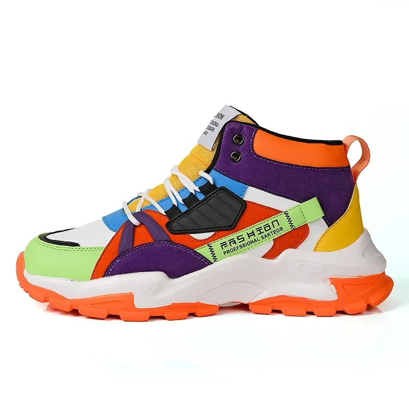 Luxury High Top Yellow Bottom Men Casual Shoes Colorful Leather Mens Designer Shoes Zapatos Hombre Spring Fashion Men Sneakers