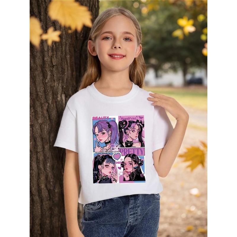 European sizes Girls Cotton Short Sleeve T-Shirt - Soft & Comfortable Everyday Top, Perfect for Home, Outdoor, and Sports Activities,