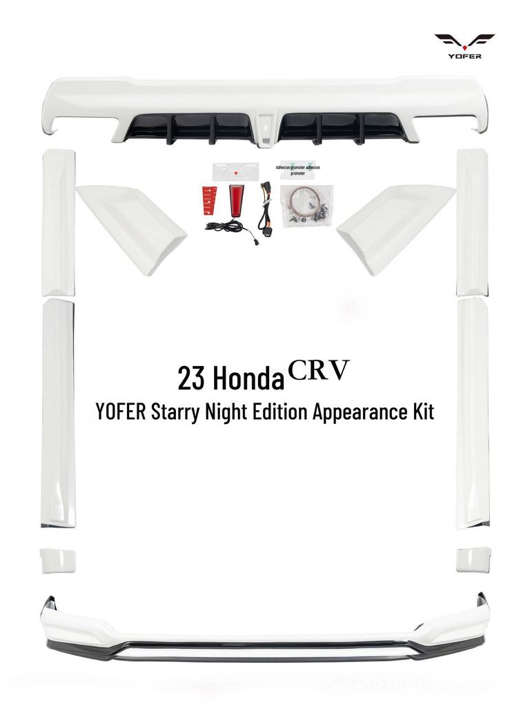 Honda CRV YOFER Body Kit: Starry Night Front Lip, Side Skirt, Rear Lip, Rear Spoiler, Rear Corner.