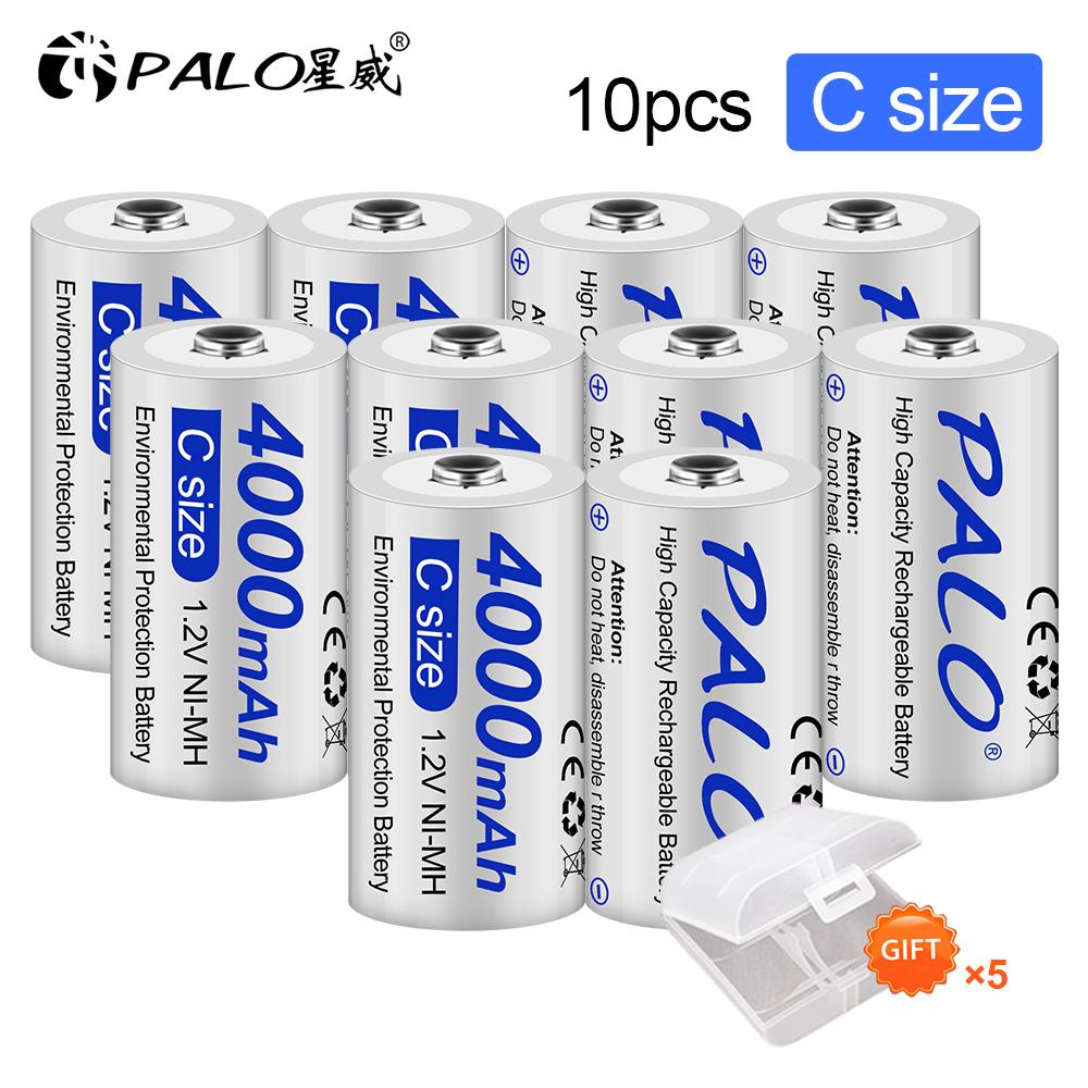 PALO Wiederaufladbarer Akku der Größe C, 4000 mAh, LR14, Typ C, 1,2 V, NI-MH, wiederaufladbarer C-Akku für Taschenlampen, Gasherde