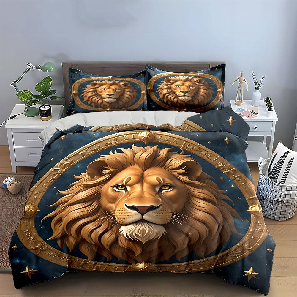 Majestic Lion's Celestial Glow Bedding Sets Duvet Covers Pillowcases(1* Duvet Cover 2* Pillowcases Without Duvet Insert)
