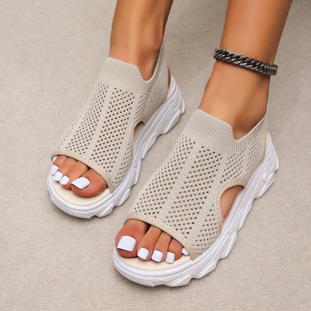 Summer Women Sandals Solid Color Mesh Wedge Shoes Hollow Out Casual Ladies Open Toe Slip -On Platform Female Sandalias Mujer