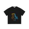 Men's Black T-Shirt With Fire And Ice Horse Graphic Design For Casual Wear