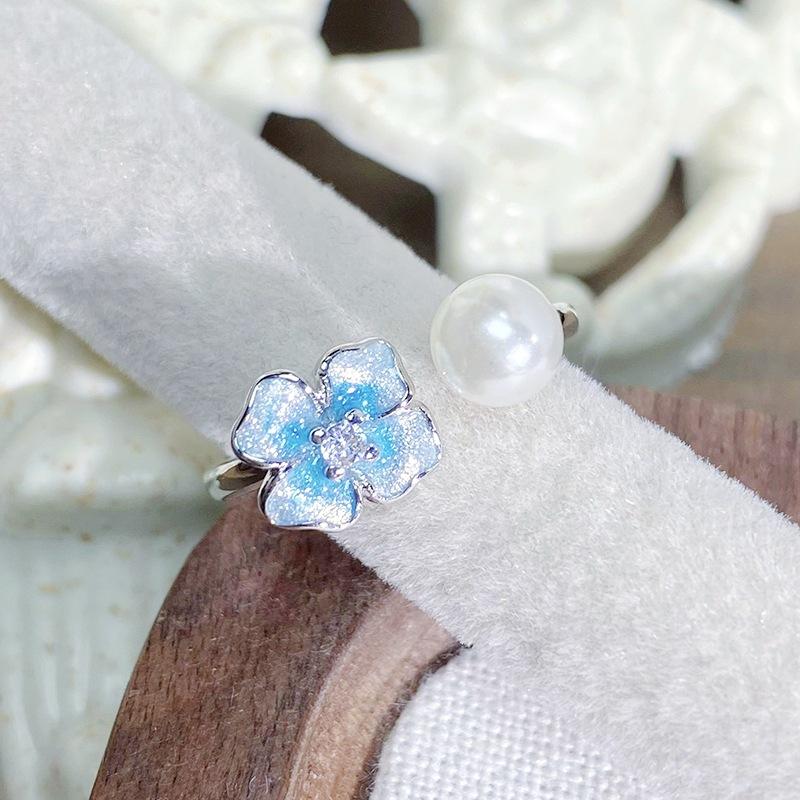 

Blue Enamel Oil Drop Inlaid Zircon Butterfly Flower Series Open Ring Girlfriend Pair Ring Niche High-End Ring Adjustable opening