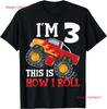 Three 3yr 3rd Birthday Monster Truck Boy 3 Years Old T Shirt  Vintage Washed Stretched Versatile Designer Clothes Streetwear