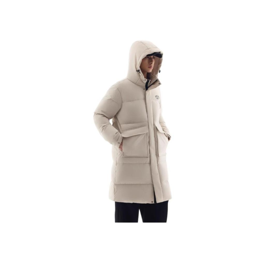 Anta Comfortable Casual Simple Long Hooded Loose Down Jacket Men Outerwear Wood-Color 152518904-1
