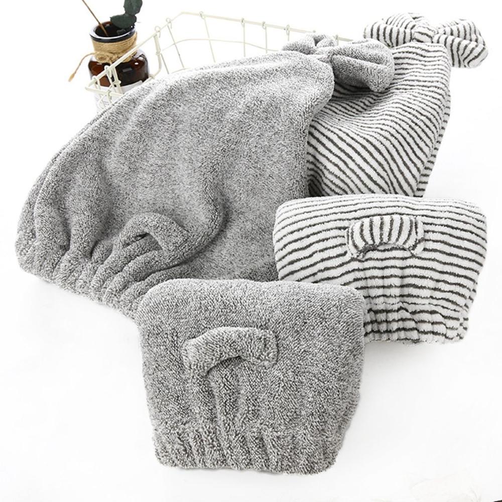 Dry Bamboo Charcoal Fiber Absorbent Anti-bacterial Hair Drying Cap Turban Wrap Bath Hat Towel Cap