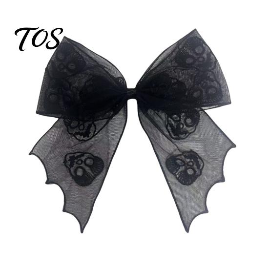 Dark Style Hair Clip Halloween Bat Mesh Bow Spring Clips, Black White Lace Spider Web Durable Barrettes, Gothic for Women Cosplay Costume Accessory