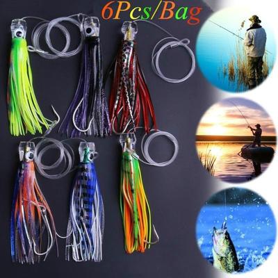 6Pcs/Bag Pusher Style Tuna Dolphin Skirt Lures Rigged and Bag