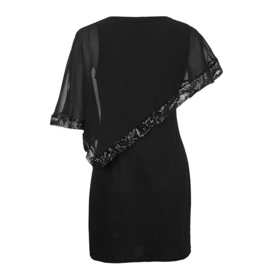 Naiste ühevärviline ümmargune kaelus, ebaregulaarsete litritega lapiline külmade õlgade kleit