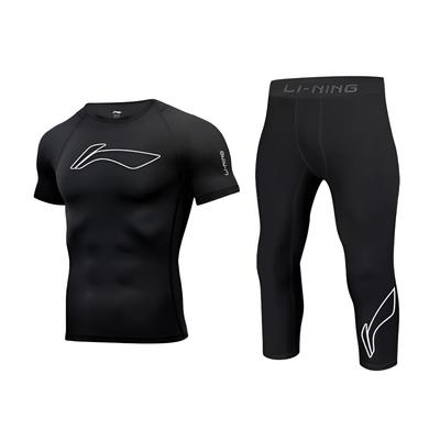 Li Ning Logo Print Quick-Dry Casual Comfortable Versatile Round Neck Pullover Fitness Set Men Sets YUDV017-2+YUQV003-2
