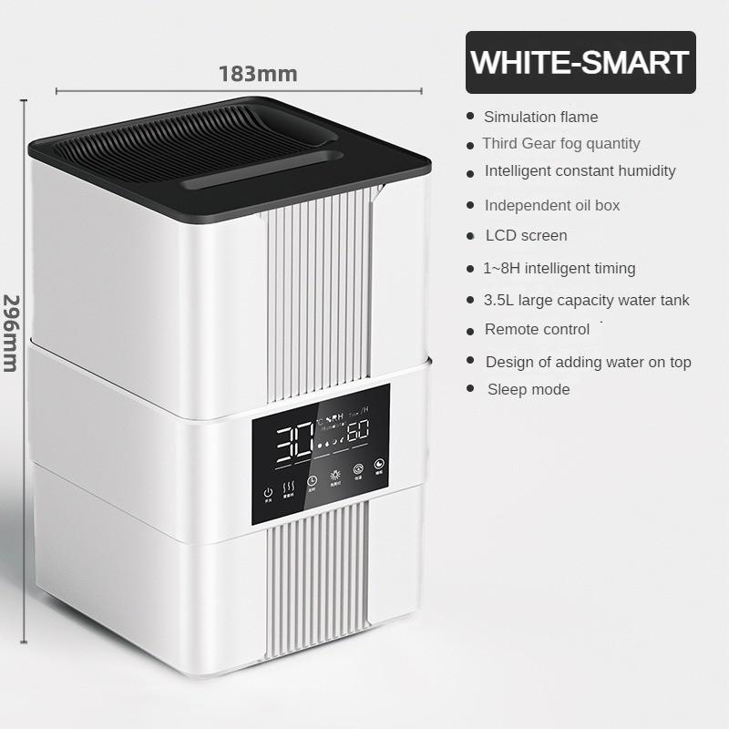 25 Вт Большая емкость Пламя как увлажнитель Тяжелый туман Бытовой настольный распылитель Интеллектуальная машина для ароматерапии 183 * 183 * 296 мм белый