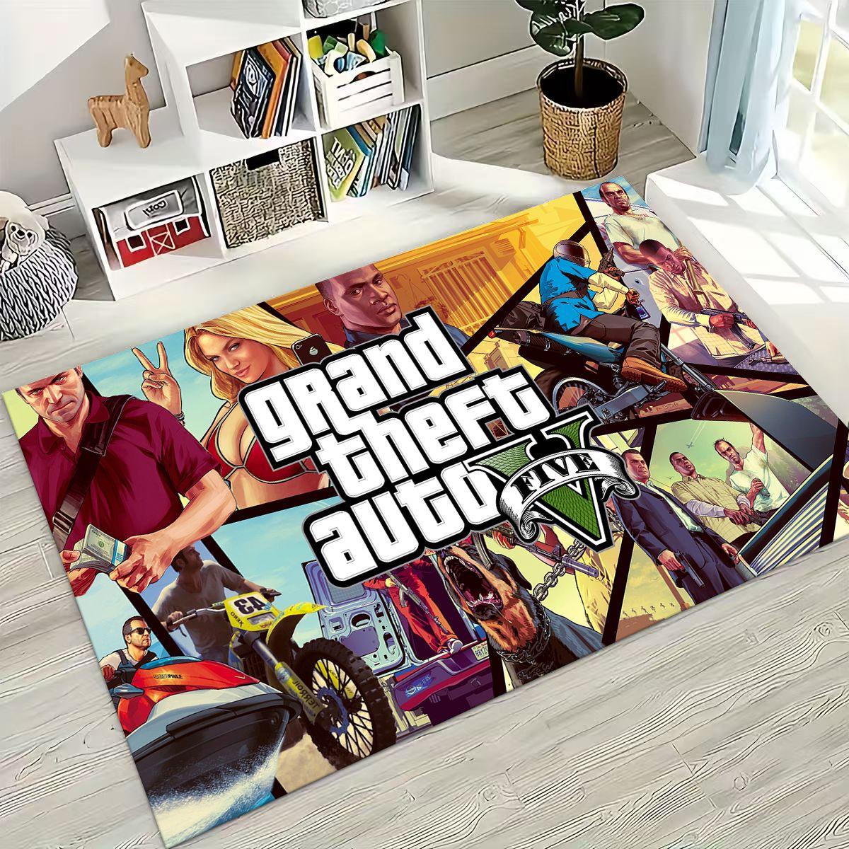 

3D G-GTA Гра Геймер Мультяшний Мото Килим для Спальні Вітальні Дивана Домашній Доріжка Декор, Великий Дитячий Ігровий Нековзкий Килимок для Підлоги Подарунок 120x160cm( 47x62in )