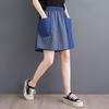 Shorts en jean d'été amples et décontractés patchwork vintage grande taille taille haute pour femmes
