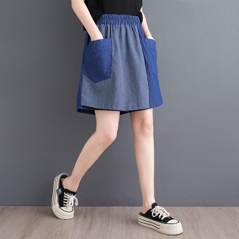 Shorts en jean d'été amples et décontractés patchwork vintage grande taille taille haute pour femmes