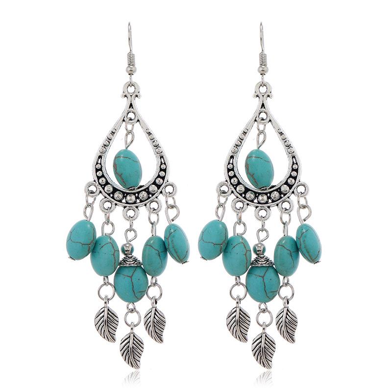Ethnic Tassel Turquoise Water Drop Earrings for Women