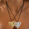 Wrinkled Texture Gold Silver Heart Simple Pendant Necklace for Women Luxury Black Rope Sweater Chain 2025 Exaggerat  Gift