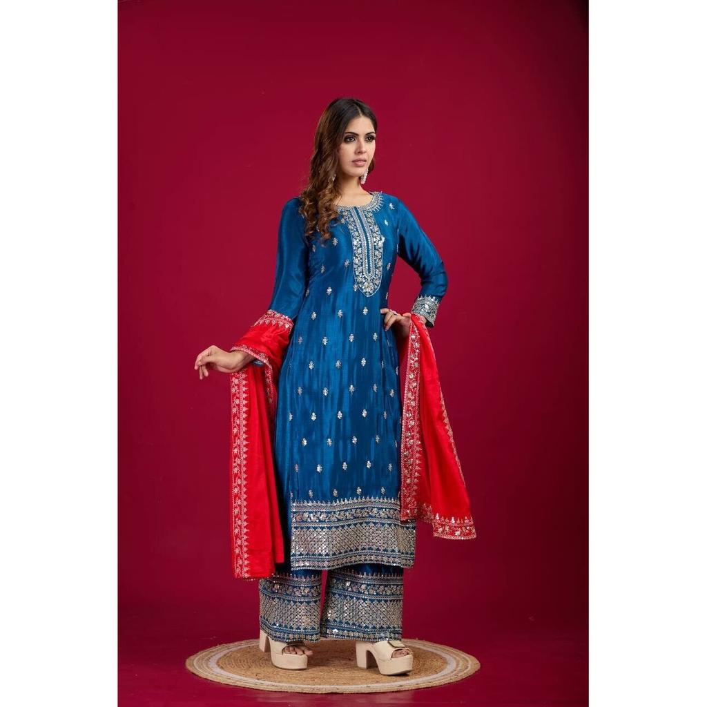 Damen Bollywood Ready To Wear Palazzo Anzug Indischer Pakistanischer Salwar Kameez Kleid VF-1843