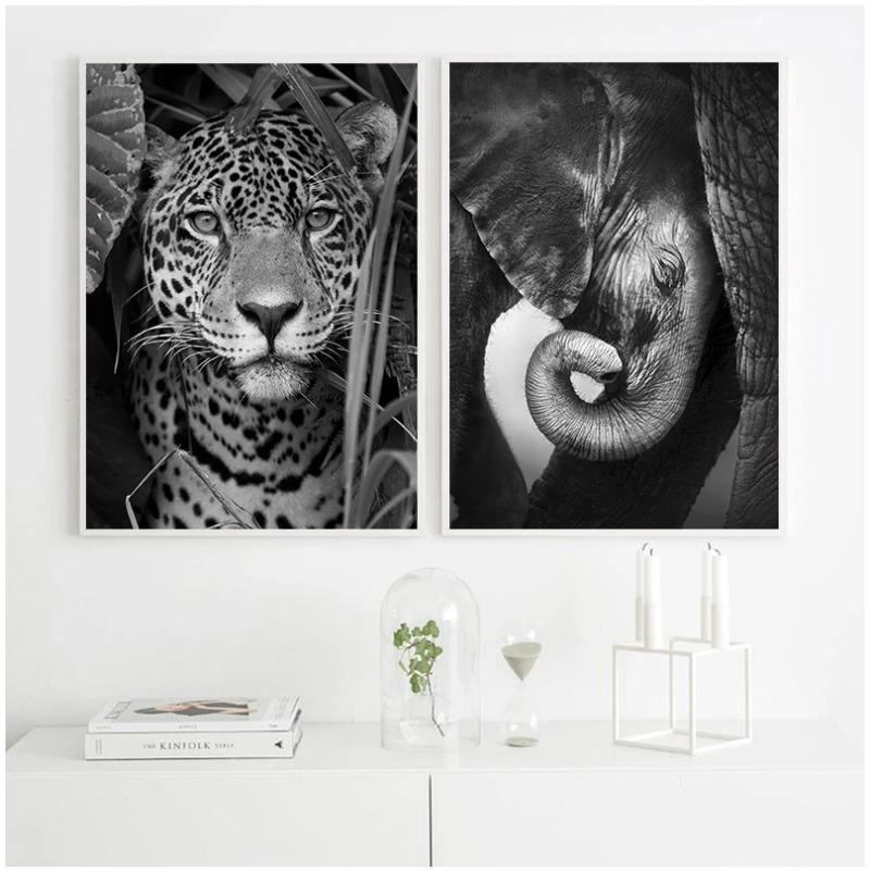 Jaguar Cow Cute Alpaca Animal Poster and Prints Black White Wall Art Nursery Canvas Painting Pictures for Living Room Home Decor