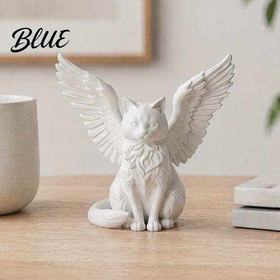 Minimalist Shelf Decor Angel Cat Desk Ornament Matte White 3D Printing Figurine Healing Home Winged Sculpture for Office And Desktop PLA Material