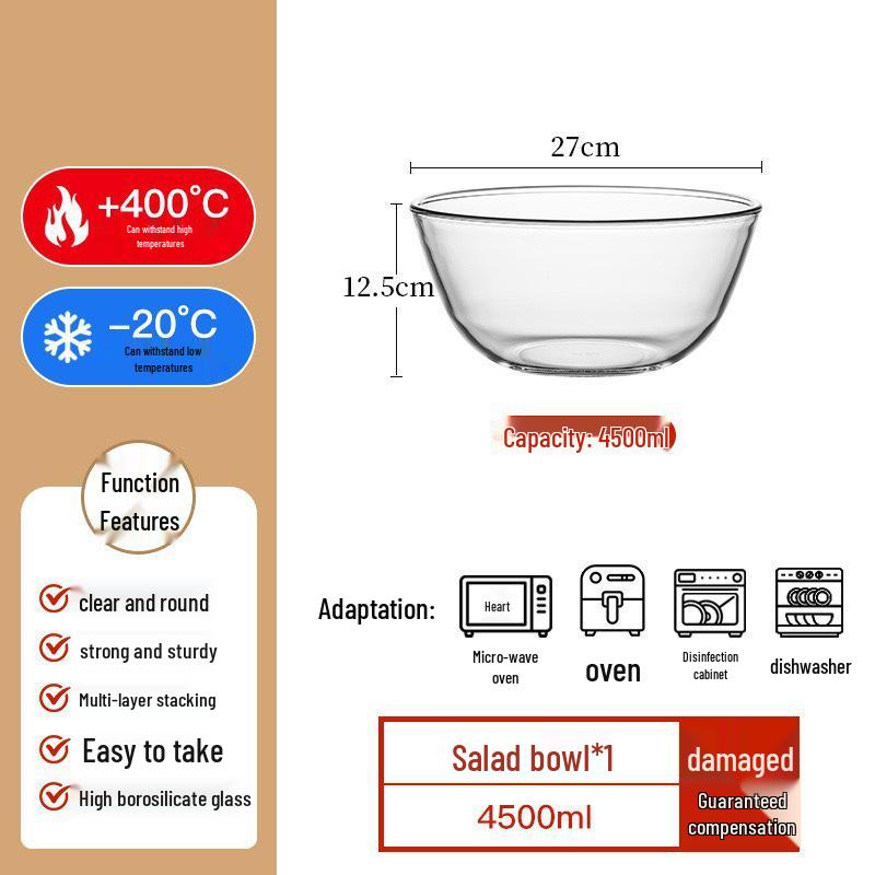 Heat-Resistant Borosilicate Glass Bowl for Microwave, Egg Beating, Baking, Dough Mixing, and Soup.