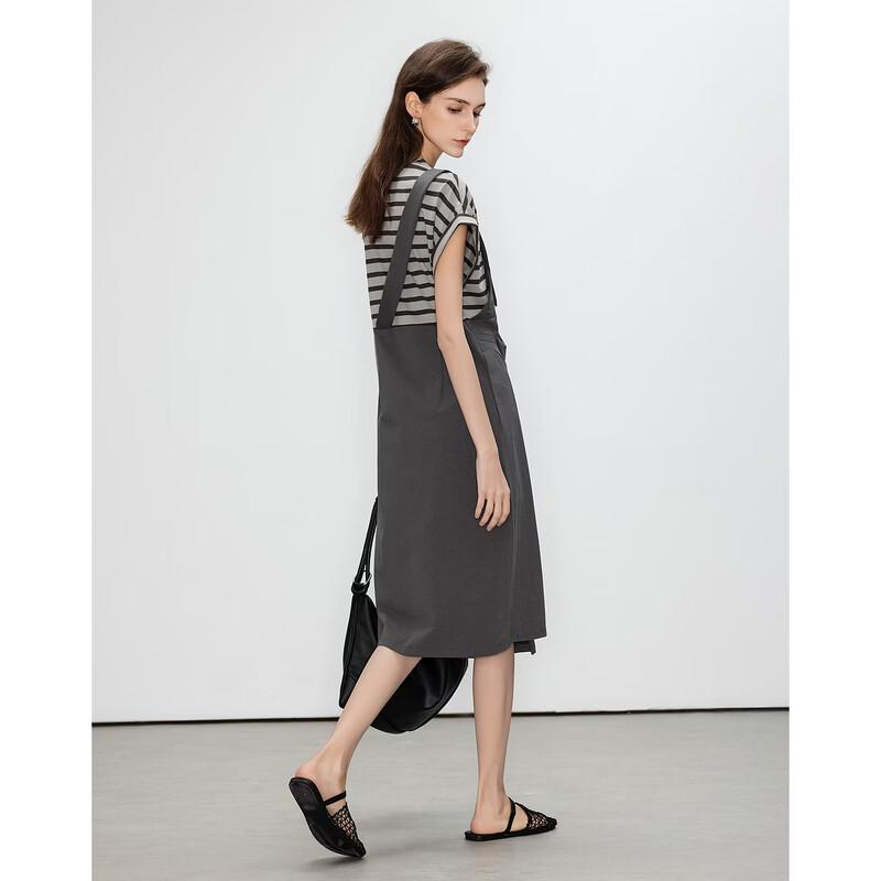Women's Striped Fake Two-Piece Midi Dress