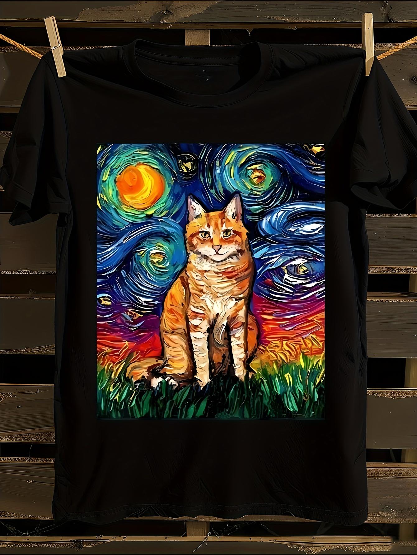 Van Gogh Starry Night Cat T-shirt L