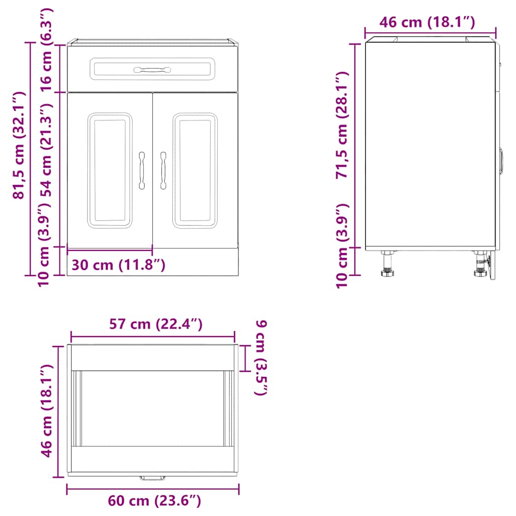 Kalmar Kitchen Base Cabinet Brown Oak Effect Particleboard