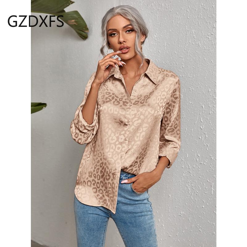 Neues Frühjahrs- und Sommer-Reversschnallen-Leoparden-Jacquard-Hemd-Temperament-Pendler-Langarmhemd