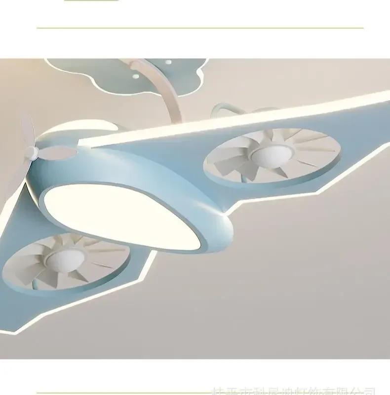 New Aircraft Fan Light Variable Frequency Nordic Bedroom Children's Room Electric Ceiling Fan LED Ceiling Light Fan with Light