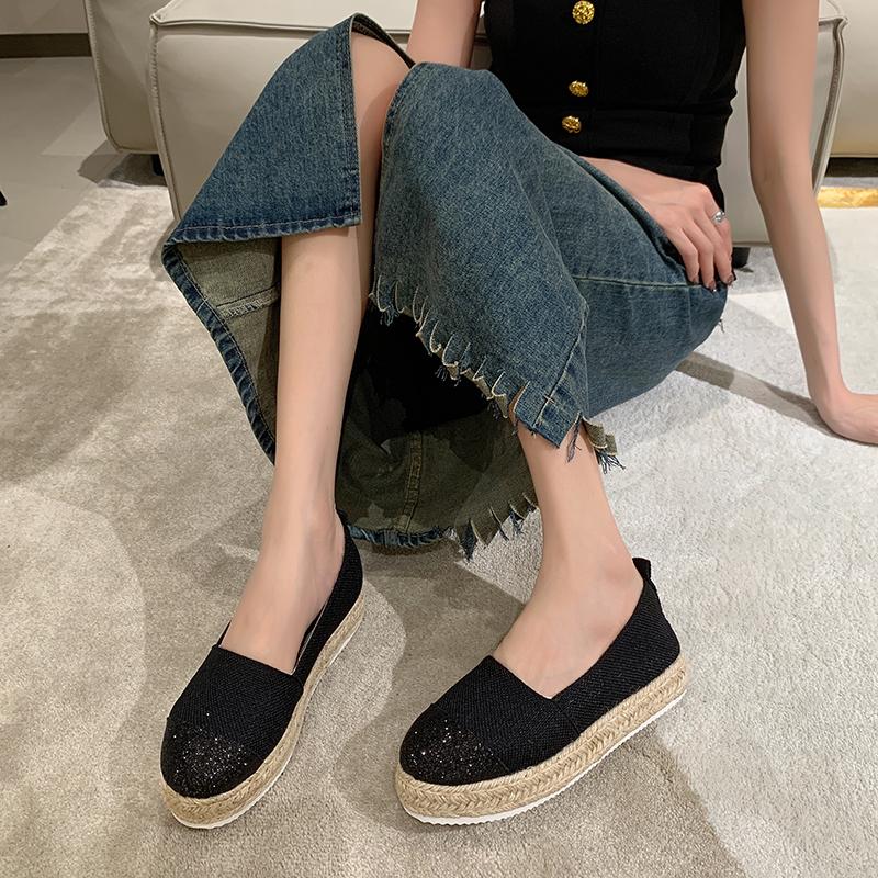 Women Flats Shoes Low Top Spring and Autumn Canvas Shoes Casual Straw Shoes High Quality Fashion Flats Loafers Single