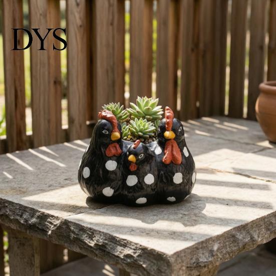 Plant Container for Bedroom Chicken Family Resin Planter, Cute Pot, Decorative Farmhouse Succulents Indoor Outdoor Decor Flower Pot Plants