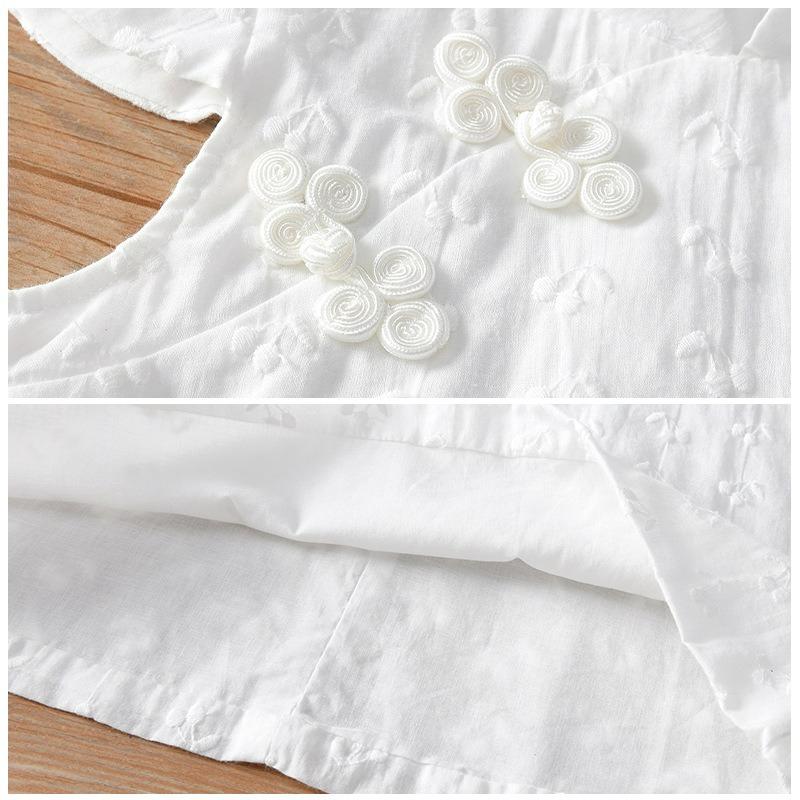 Girls' Chinese Style Dress, Summer Dress, Children's Sleeveless Disc Buckle Cheongsam, Embroidered Ancient Costume, Hanfu White Dress