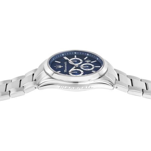 Maserati Men's Attrazione Quartz Watch with Luminous Dial and Hands, 5ATM Water Resistance, 43mm Blue and Silver, Business Style, R8853151005, Officia