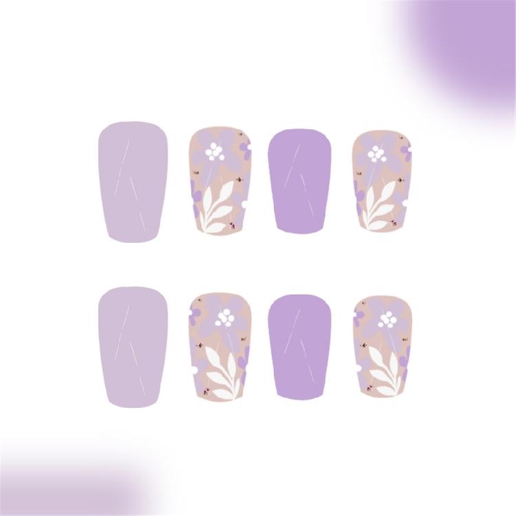 Square Nail Tips Flower Fake Nail Glues On Nail Stick On Nail Press On Nail Artificial False Nail for Womens and Girls