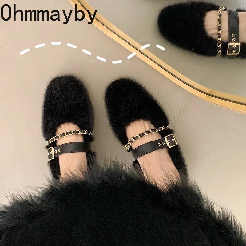 Designer Frühling Herbst Frauen Warme Pelzschuhe Mode Flache Slip On Damen Flats Schuhe Runde Zehe Damen Mary Jane Schuhe