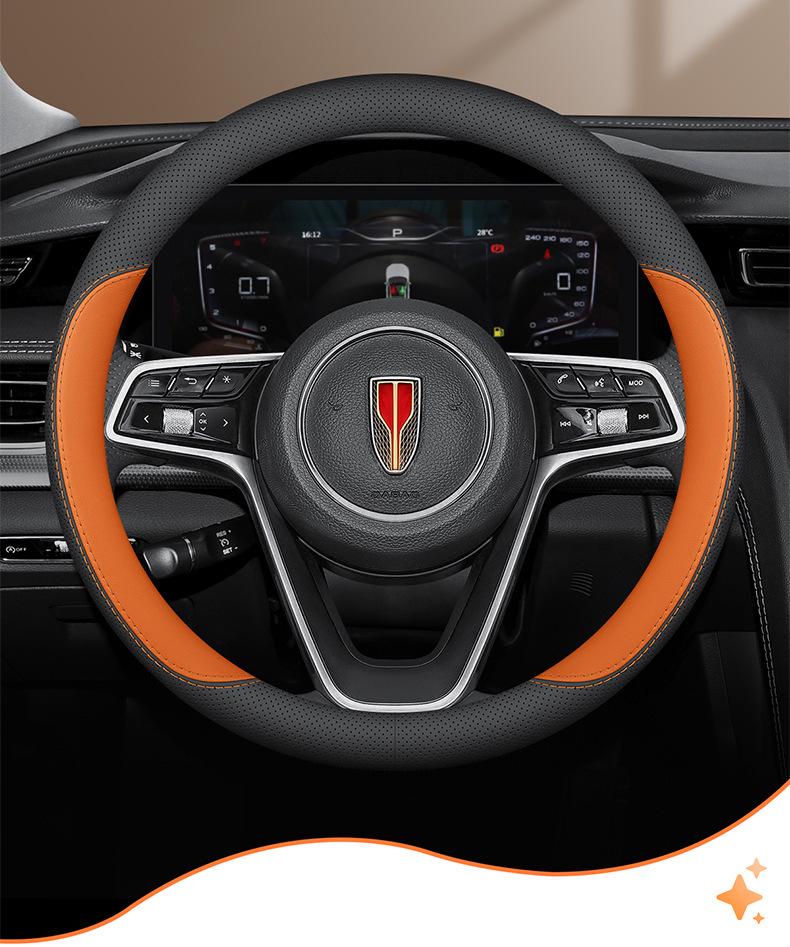 Compatible with Hongqi H5, HS5, E-QM5, HS3, H6, H9: Ultra-Thin Genuine Leather Steering Wheel Cover, Anti-Slip, All-Season.