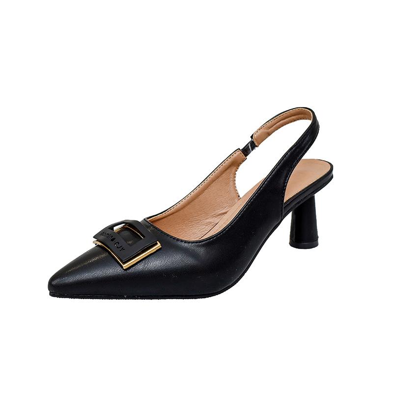 

Женская обувь на высоком остром каблуке с металлической квадратной пряжкой, осень 2023, новая пригородная рабочая обувь для рабочего места, туфли на одинарном тонком каблуке, размер 43 42 чёрный
