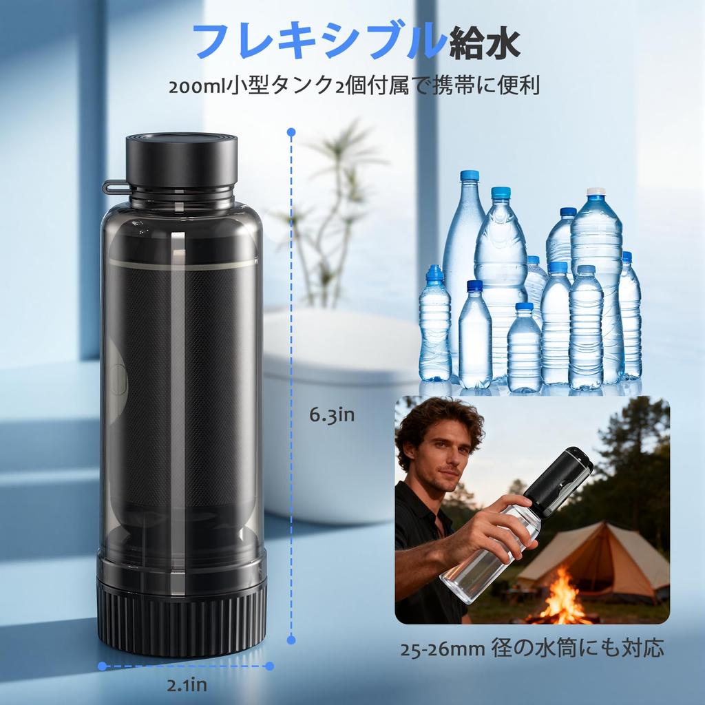 Portable Washlet Bidet Set IPX6 Water Pressure Ideal for Travel and Emergency Charging Includes USB Cable Water Bottles Nozzle and Dedicated Storage