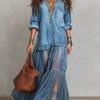 Vestido retro de imitación de mezclilla con solapa popular para mujer, estilo europeo y americano, casual