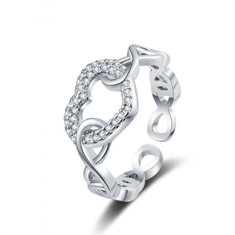 European-American Cross-border Hollow Heart Rhinestone Ring & Women's Heart-shaped Chain Bracelet Jewelry Set