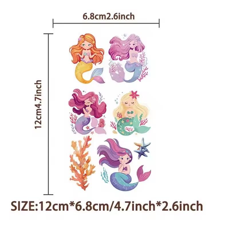 10Sheets Mermaid Theme Tattoo Stickers Waterproof Temporary Tattoo Girls Mermaid Birthday Party Decor Supplies Kids Gift Favors