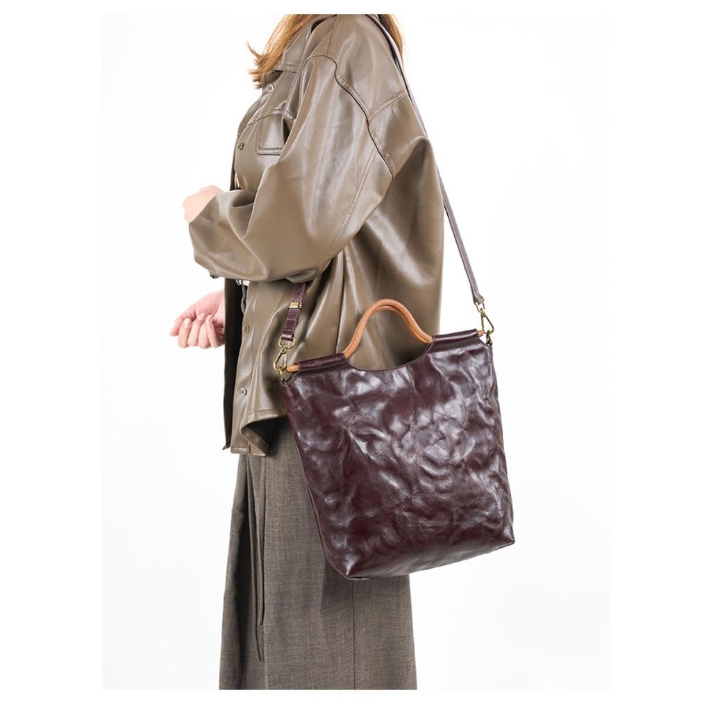 Cross-border leather whole tree paste hand scratching tannin real vegetable tanned cowhide tote bag handbag women's shoulder messenger bag bag