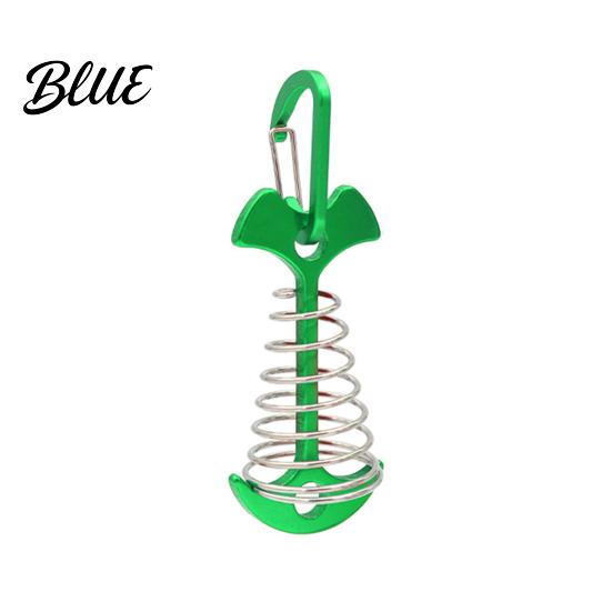 Aluminum Alloy Deck Pegs Spring-Loaded Fish Bone Tent Peg Stake with Portable Accessories Carabiner Windproof Rope Buckle for Outdoor Camping Fixing