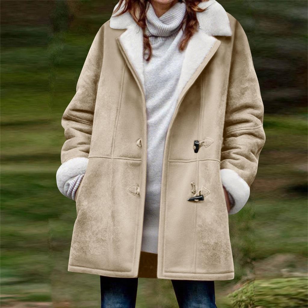 New Women's Solid Color Mid-length Loose Casual Fleece Thickened Warm Coat For Fall Winter, European & American Style Crossborder Outerwear