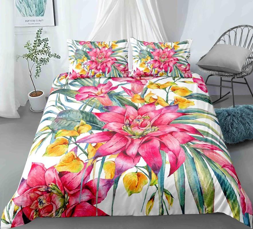 3D Flower Printed King Queen Duvet Cover Orange Beautiful Floral Bedding Set For Girl Women Plant 2/3Pcs Polyester Quilt Cover