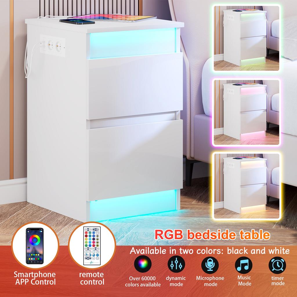 Bedside Table With Lighting 2-Drawer Bedside Cabinet With Drawer End Table Square Solid Wood Sofa Bedroom Side Nightstand