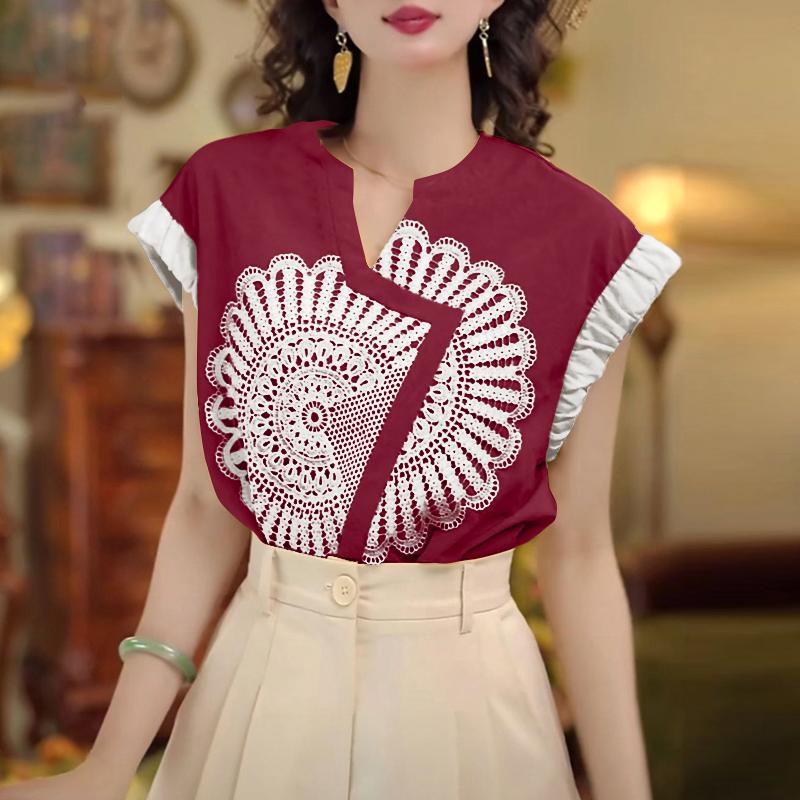 

ZANZEA Женская летняя блузка с V-образным вырезом, повседневная, с коротким рукавом и принтом 4XL вино красного