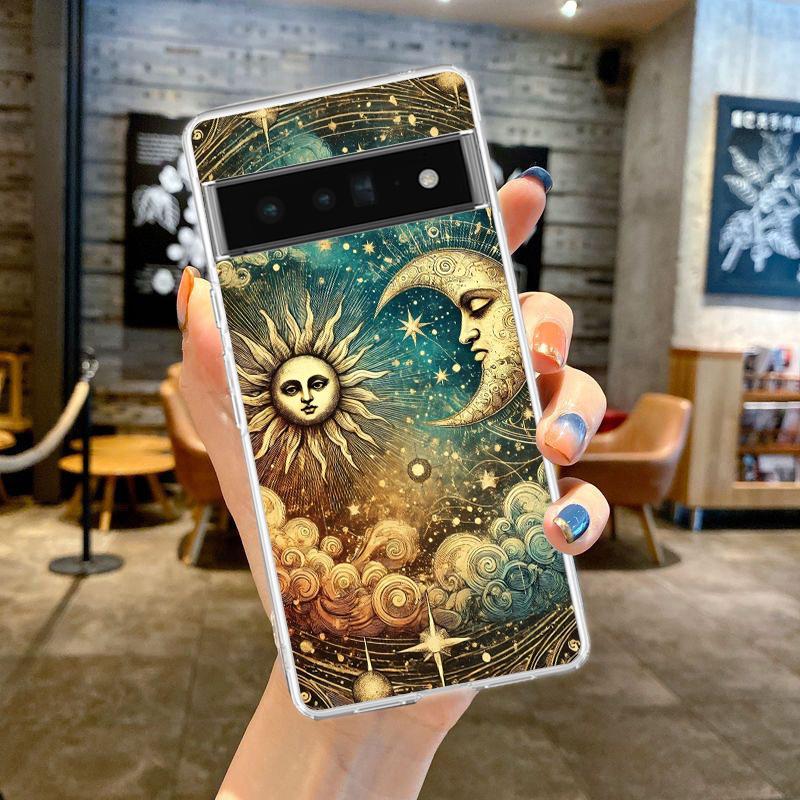 

Чехол-бампер для Google Pixel 9 8 7 6 5 4 4XL 7A 6A 5A 4A 3A Pro XL 5G Прозрачный Мягкий ТПУ Корпус Узор Солнце Луна Звезды Сумка Pixel 4